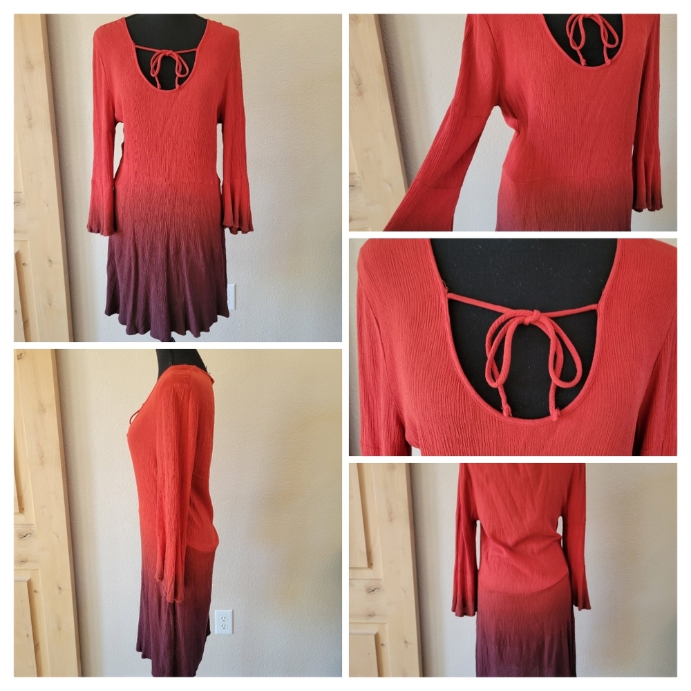 🎀 3/$20 GREEN DRAGON Ombre Scarlet Colored 100% Rayon Tunic Mini Dress